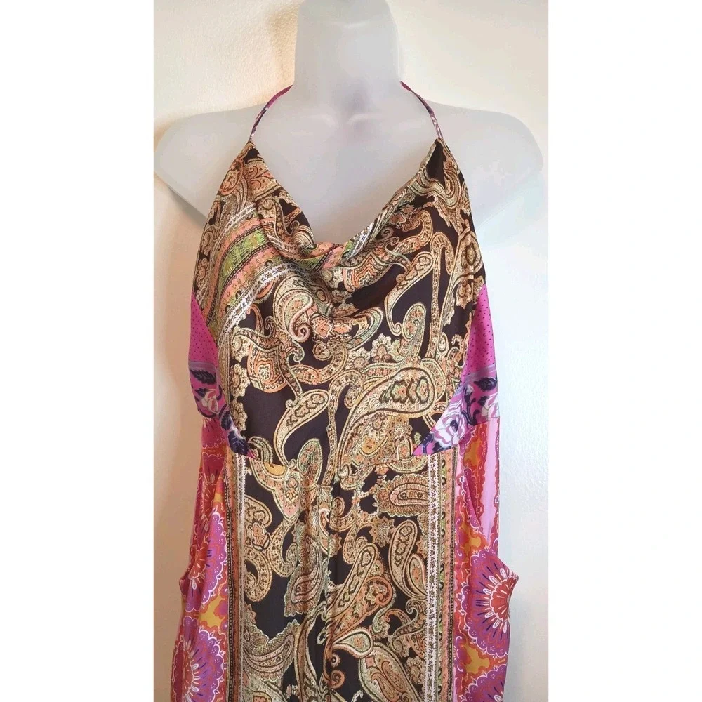 Free People Miranda Satin Patchwork Jumpsuit Wide Leg Smocked Back L - Picture 4 of 13